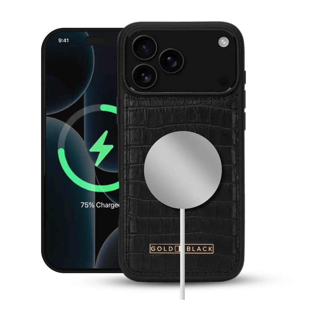 iPhone 17 Pro Max Lederhülle CrocPrestige - MagSafe kompatibel - GOLDBLACKpremium