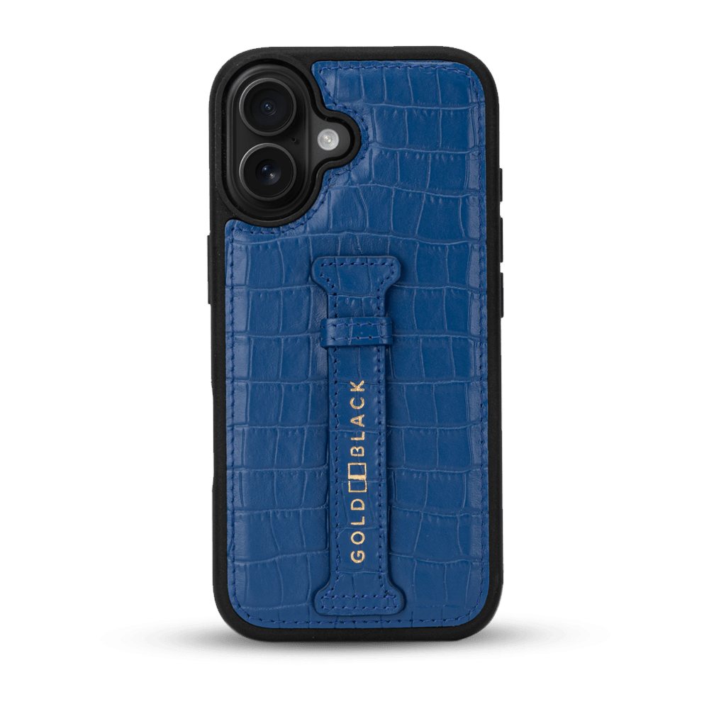 iPhone 17 Lederhülle CrocPrestige - mit Fingerschlaufe - GOLDBLACKpremium