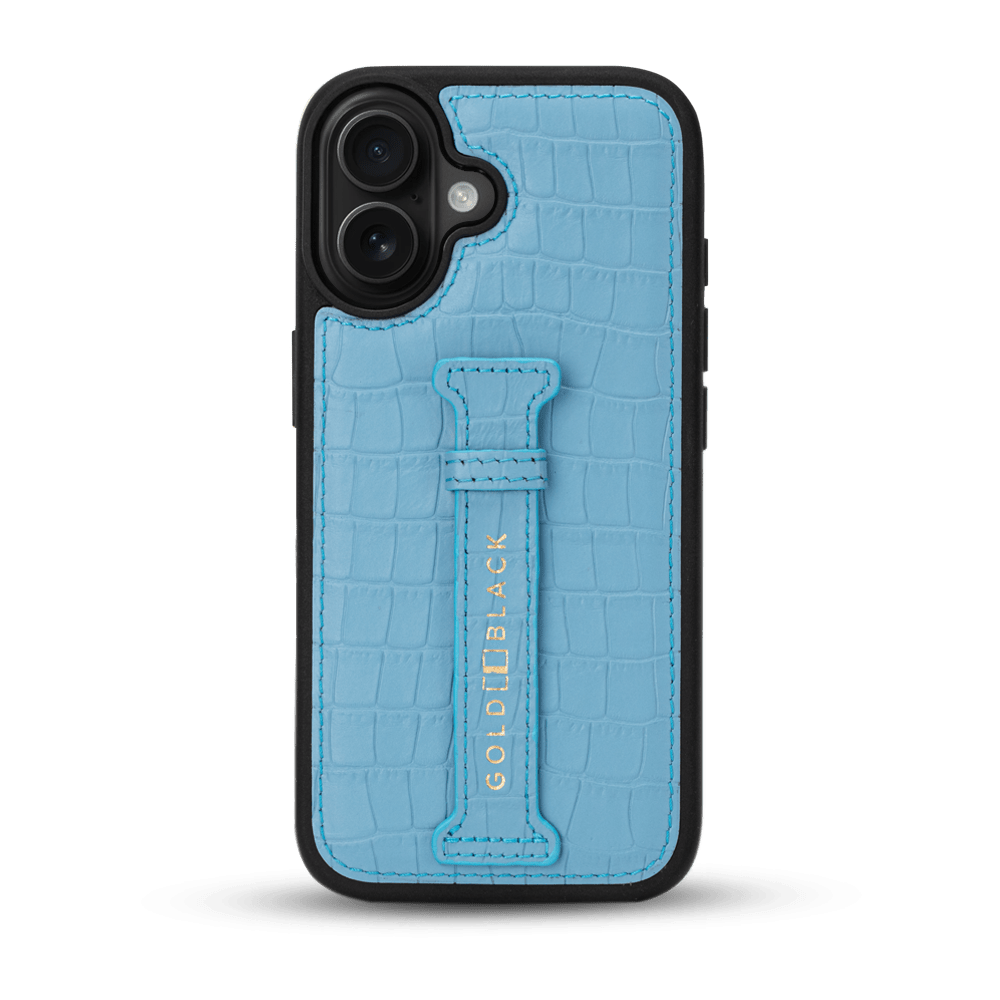 iPhone 17 Lederhülle CrocPrestige - mit Fingerschlaufe - GOLDBLACKpremium