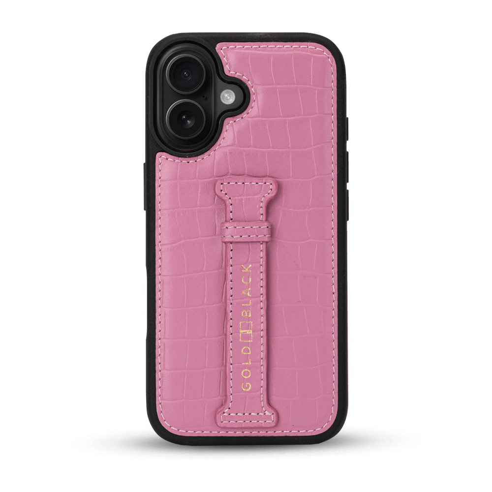 iPhone 17 Lederhülle CrocPrestige - mit Fingerschlaufe - GOLDBLACKpremium