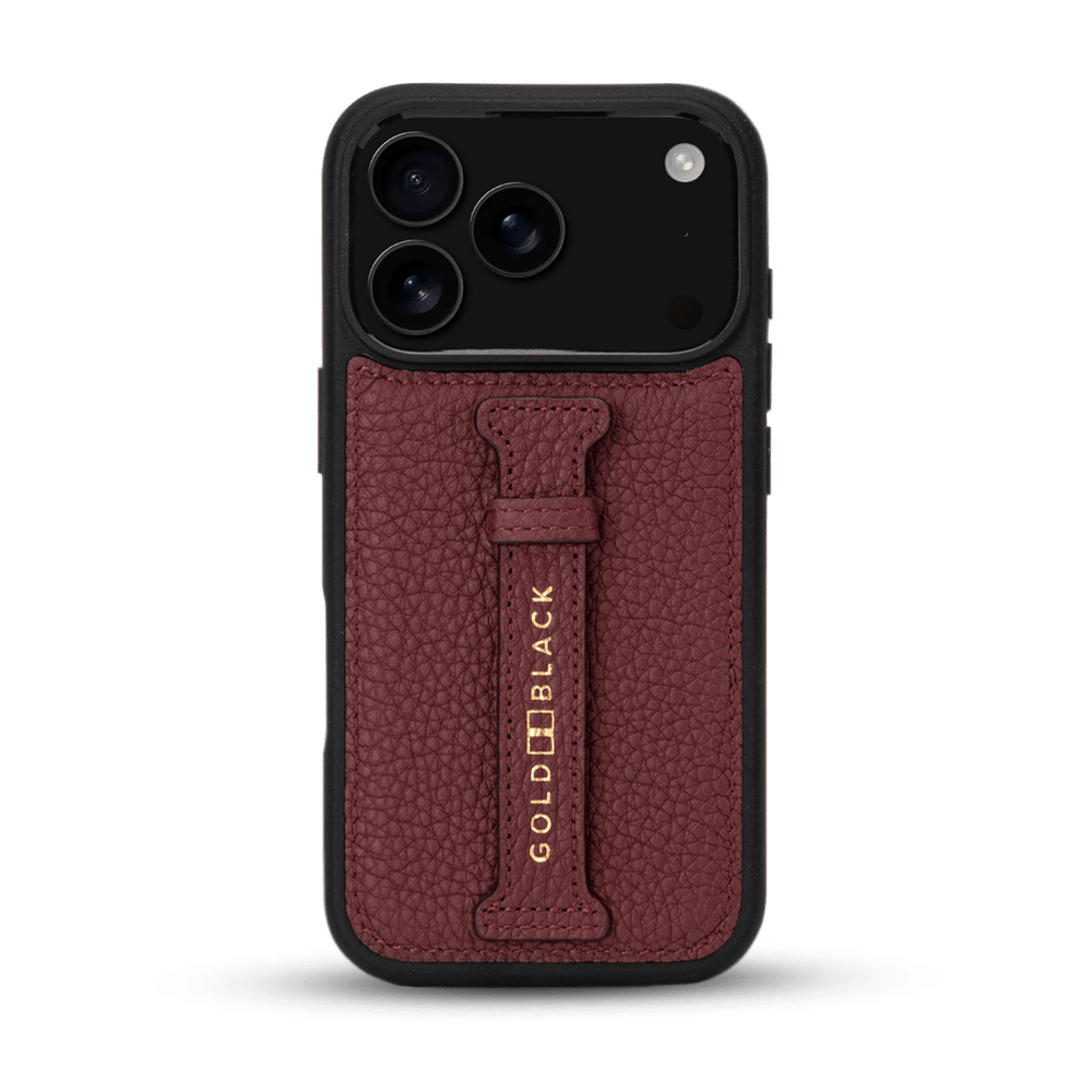 iPhone 17 Pro Lederhülle Nappa - mit Fingerschlaufe - GOLDBLACKpremium