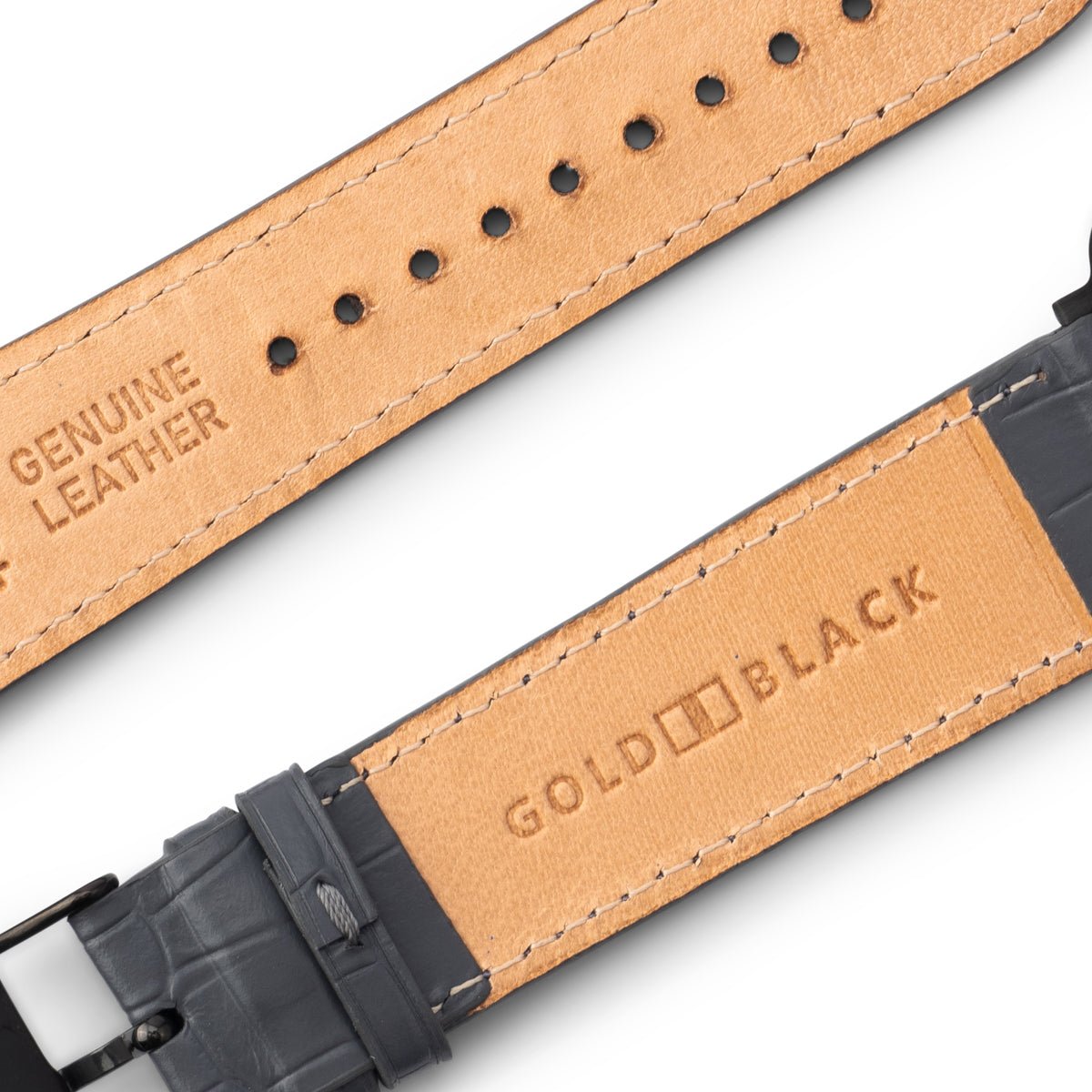 Apple Watch Leder Armband Kroko-Prägung grau (Adapter schwarz) - GOLDBLACKpremium