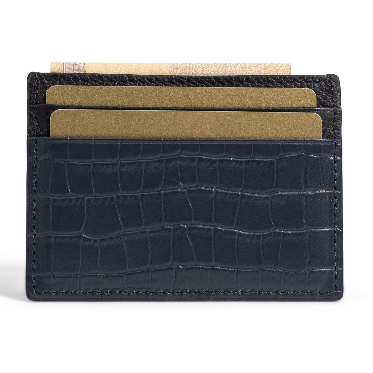 Kartenetui CrocPrestige aus echtem Leder in navy blau - GOLDBLACKpremium