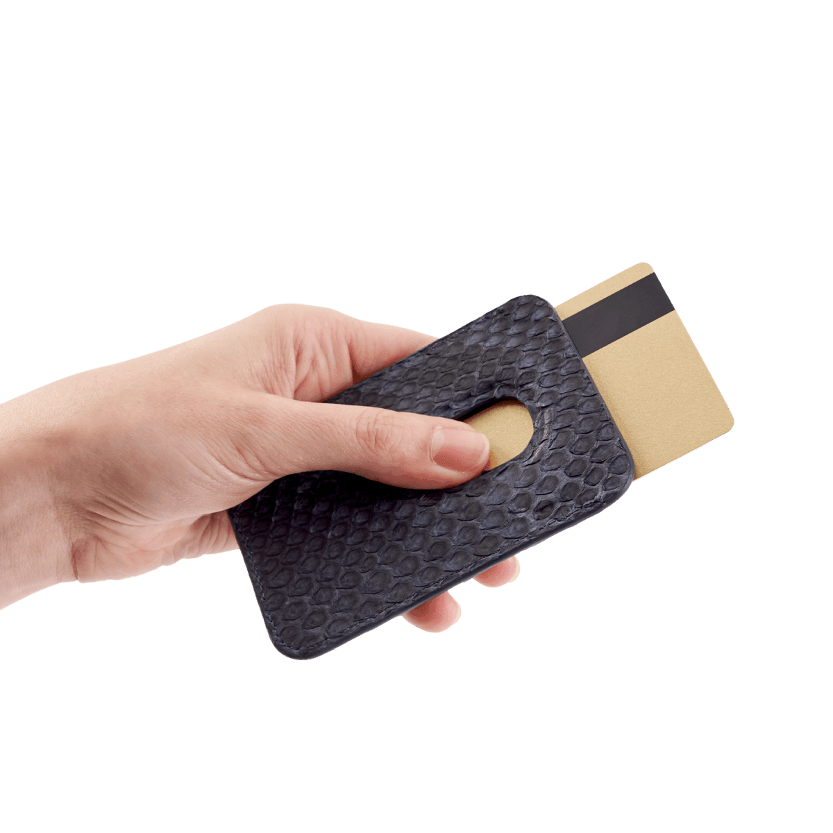 iPhone MagSafe Wallet Pythonleder Navy Blau - GOLDBLACKpremium