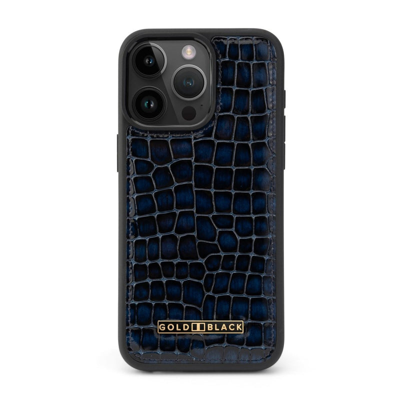 iPhone 16 Pro Max Lederhülle Milano - Design blau - GOLDBLACKpremium