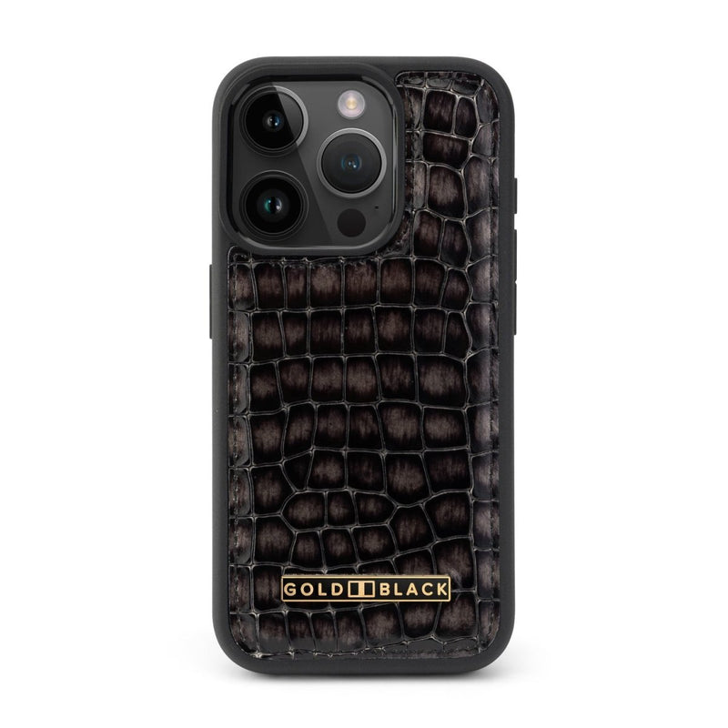 iPhone 16 Pro Lederhülle Milano - Design grau - GOLDBLACKpremium