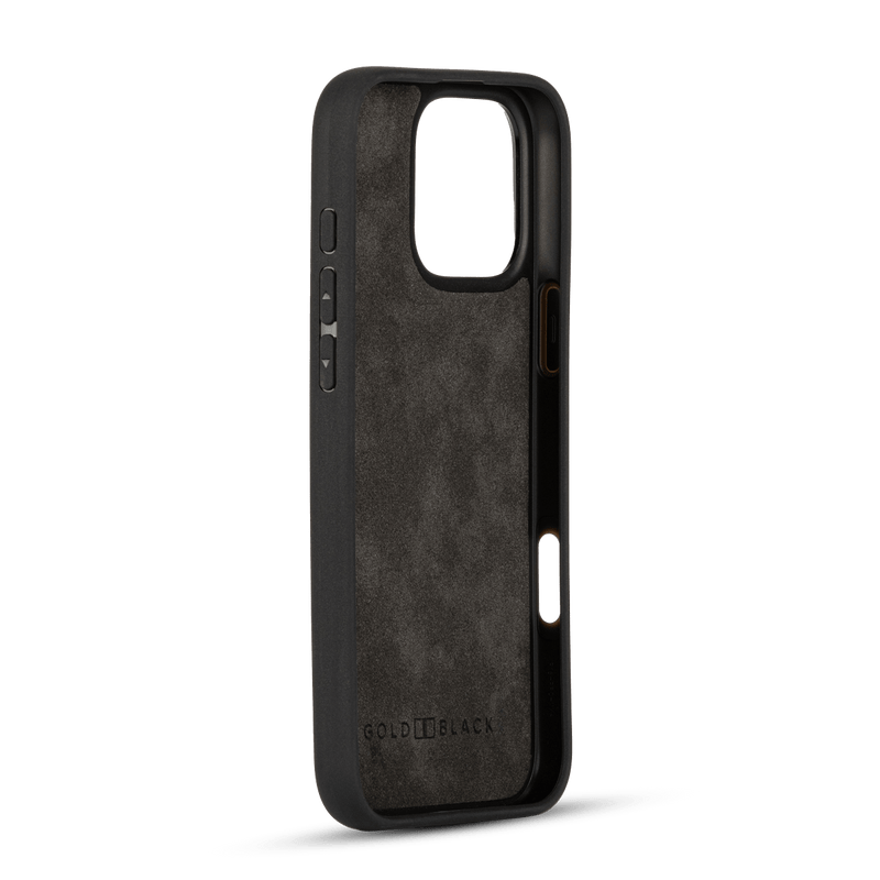 iPhone 16 Pro Max Lederhülle Milano - Design grau mit Fingerschlaufe - GOLDBLACKpremium