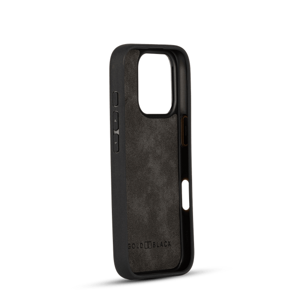 iPhone 16 Pro Lederhülle CrocPrestige grau mit Fingerschlaufe - GOLDBLACKpremium