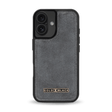 iPhone 16 Lederhülle Luxe Suede Grau - GOLDBLACKpremium