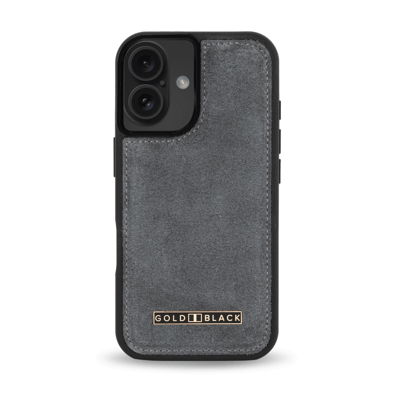 iPhone 16 Lederhülle Luxe Suede Grau - GOLDBLACKpremium