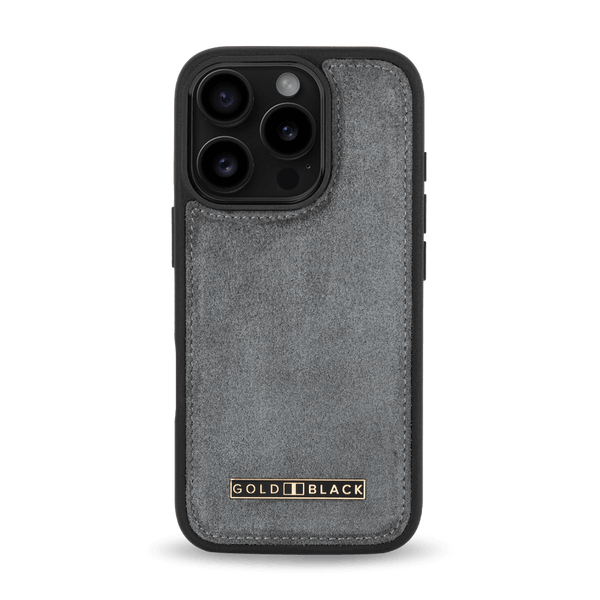 iPhone 16 Pro Lederhülle Luxe Suede Grau - GOLDBLACKpremium