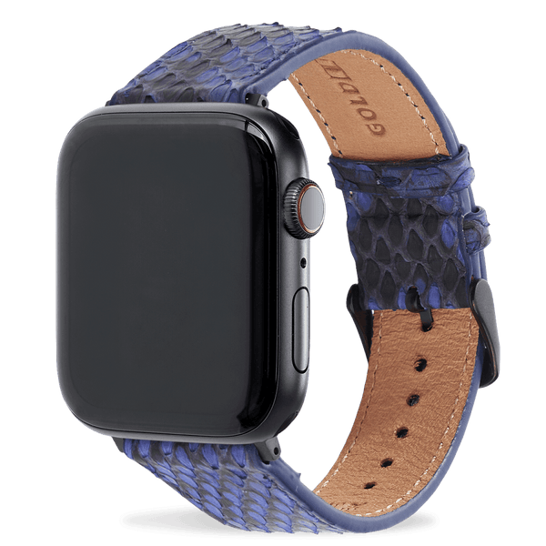 Apple Watch Armband Pythonleder blau (Adapter schwarz) - GOLDBLACKpremium