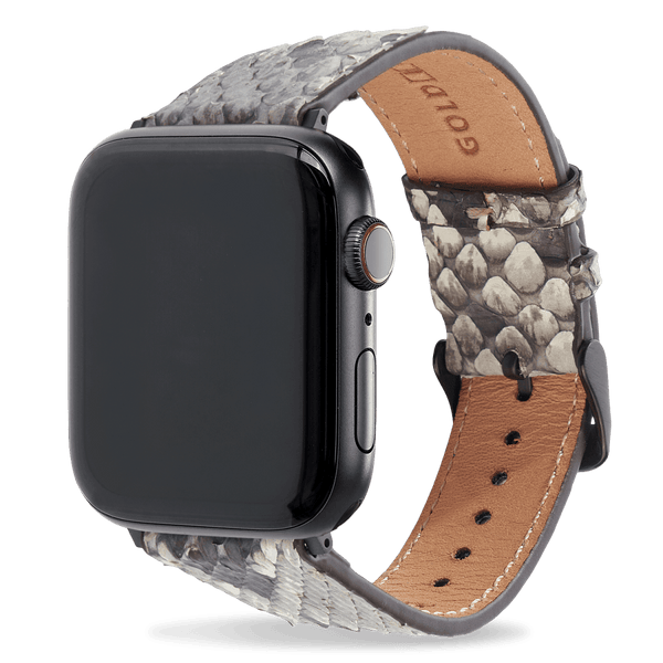 Apple Watch Armband Pythonleder natural (Adapter schwarz) - GOLDBLACKpremium