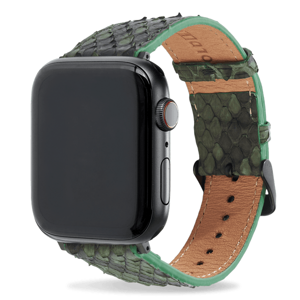 Apple Watch Armband Pythonleder gras grün (Adapter schwarz) - GOLDBLACKpremium