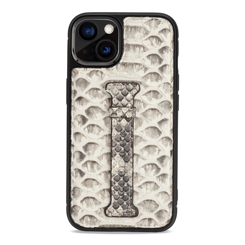 iPhone 13 Leder Case mit Fingerschlaufe Python natural - GOLDBLACKpremium