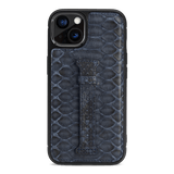 iPhone 13 Leder Case mit Fingerschlaufe Python navy blau - GOLDBLACKpremium