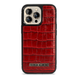 iPhone 13 Pro MagSafe Leder Case Kroko-Prägung rot - GOLDBLACKpremium