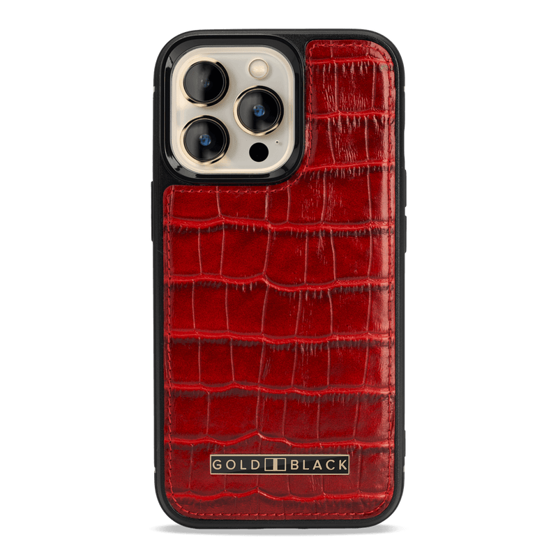 iPhone 13 Pro MagSafe Leder Case Kroko-Prägung rot - GOLDBLACKpremium