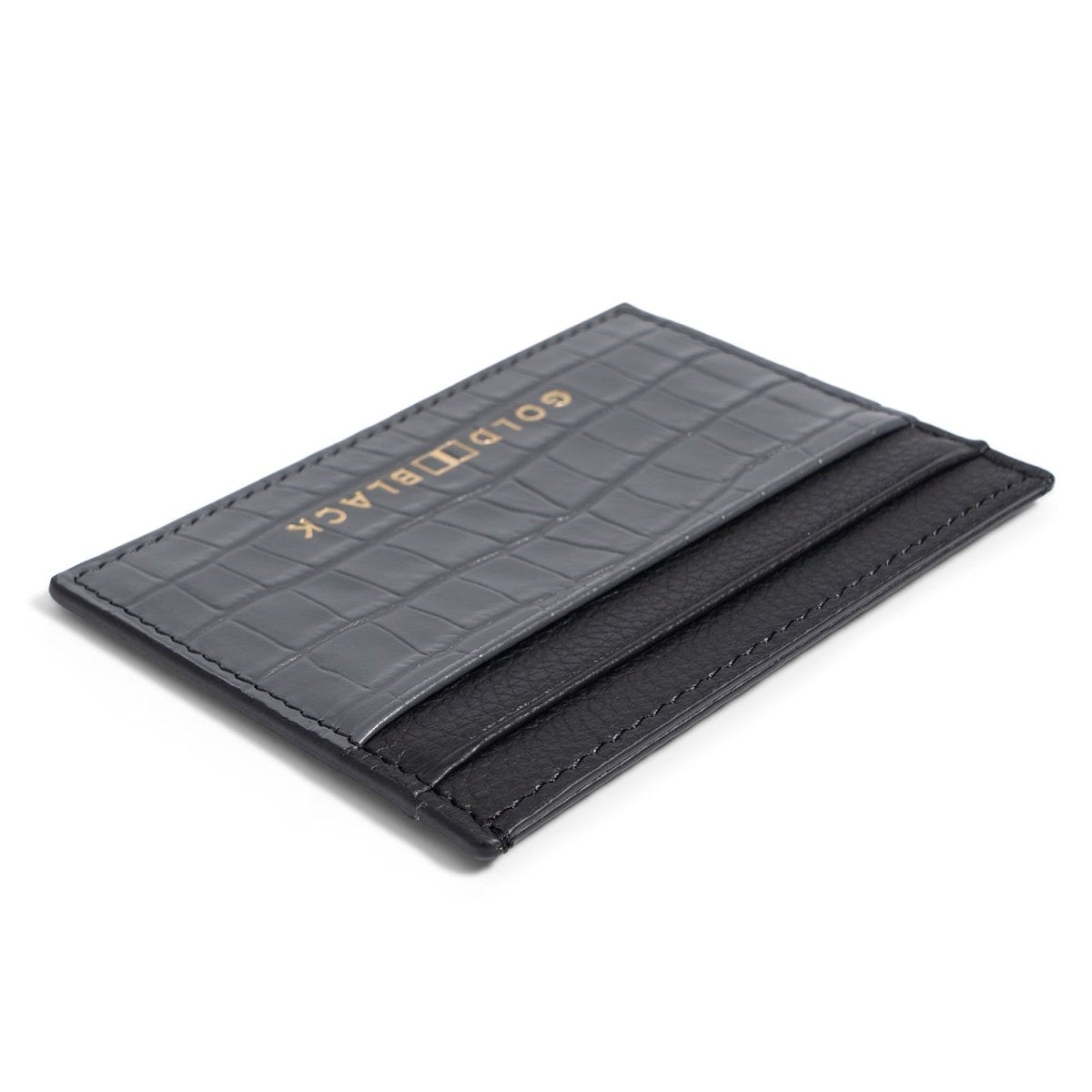 Kartenetui CrocPrestige aus echtem Leder in grau - GOLDBLACKpremium