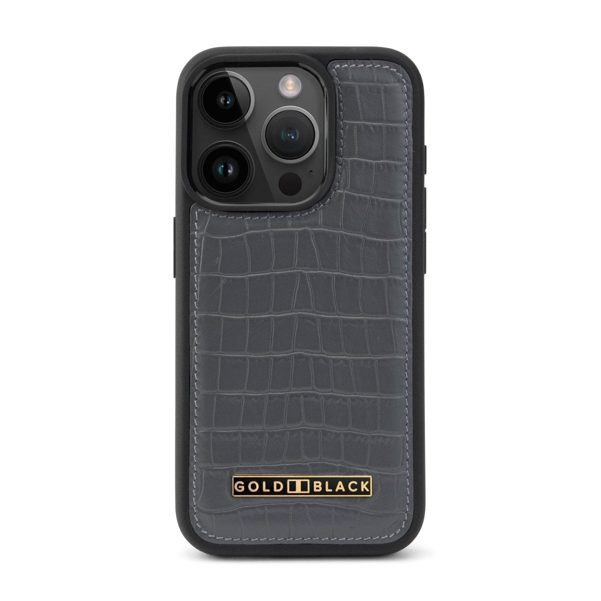 iPhone 16 Pro Lederhülle CrocPrestige grau - GOLDBLACKpremium