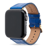 Apple Watch Leder Armband KROKO-PRÄGUNG blau (Adapter gold)) - GOLDBLACKpremium