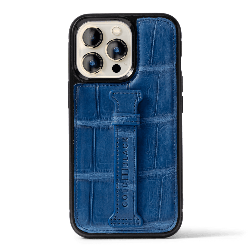 iPhone 13 Pro Krokodilleder Case mit Fingerschlaufe Blau Limited edition