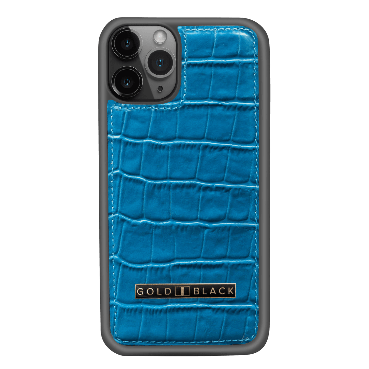 iPhone 11 Pro Lederhülle KROKO-PRÄGUNG Blau - GOLDBLACKpremium