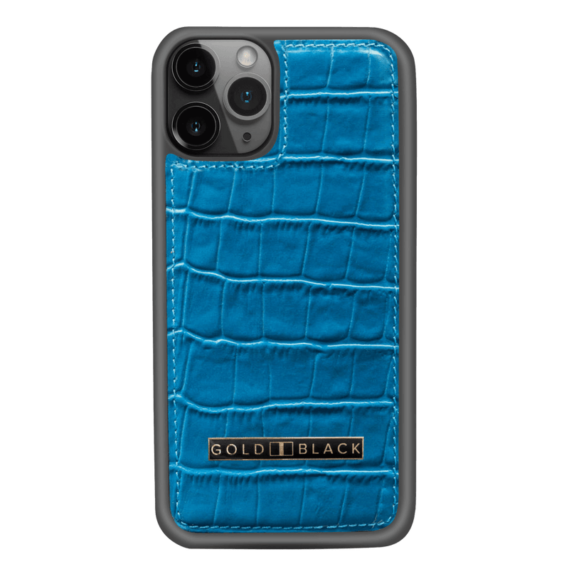 iPhone 11 Pro Lederhülle KROKO-PRÄGUNG Blau - GOLDBLACKpremium