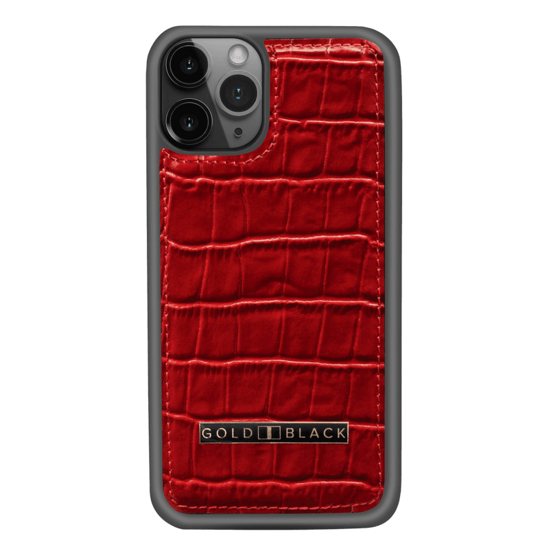 iPhone 11 Pro Lederhülle KROKO-PRÄGUNG Rot - GOLDBLACKpremium