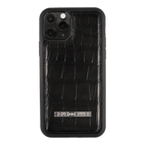 iPhone 11 Pro Lederhülle Krokodilleder Schwarz - GOLDBLACKpremium