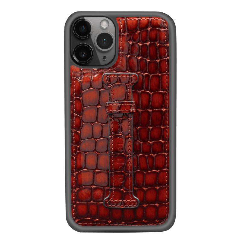 iPHONE 11 PRO LEDERHÜLLE MIT FINGERSCHLAUFE MILANO-Design BRAUN - GOLDBLACKpremium