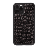 iPHONE 11 PRO LEDERHÜLLE MIT FINGERSCHLAUFE MILANO-Design GRAU - GOLDBLACKpremium