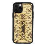 iPHONE 11 PRO LEDERHÜLLE MIT FINGERSCHLAUFE PYTHON GELB - GOLDBLACKpremium