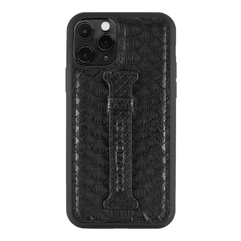 iPHONE 11 PRO LEDERHÜLLE MIT FINGERSCHLAUFE PYTHON TIEFSCHWARZ - GOLDBLACKpremium