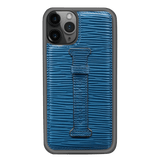 iPHONE 11 PRO LEDERHÜLLE MIT FINGERSCHLAUFE UNICO-Prägung  BLAU - GOLDBLACKpremium