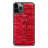 iPHONE 11 PRO LEDERHÜLLE MIT FINGERSCHLAUFE UNICO-Prägung ROT - GOLDBLACKpremium