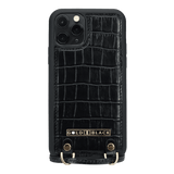 iPHONE 11 PRO LEDERHÜLLE MIT NECKLACE KROKO-PRÄGUNG SCHWARZ - GOLDBLACKpremium