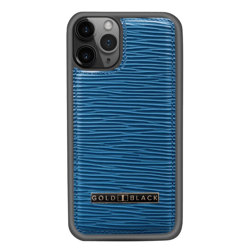 iPHONE 11 PRO LEDERHÜLLE UNICO-Prägung BLAU - GOLDBLACKpremium