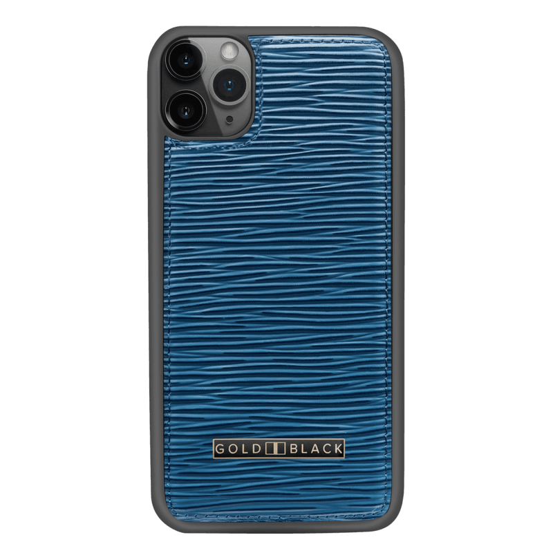 iPhone 11 Pro Max Lederhülle UNICO-Prägung Blau - GOLDBLACKpremium