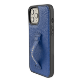 iPhone 12 Pro Max Lederhülle mit Fingerschlaufe Nappa Blau - GOLDBLACKpremium