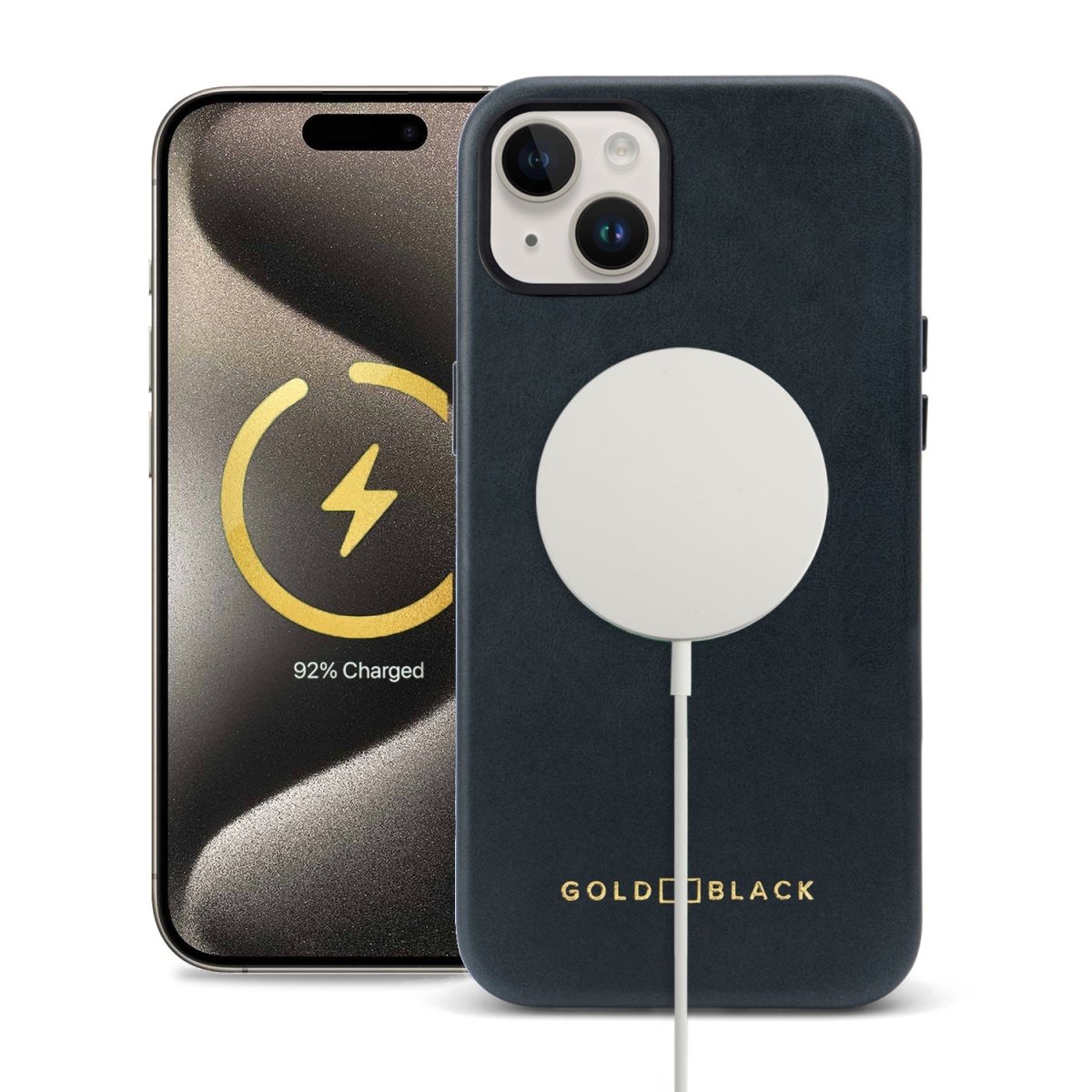 iPhone 15 Plus Lederhülle Luxe blau mit MagSafe - GOLDBLACKpremium