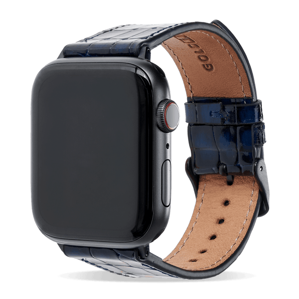 Apple Watch Leder Armband MILANO-Design blau (Adapter schwarz)- GOLDBLACKpremium
